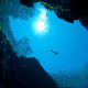 A view of Weeki Wachee Spring looking up at a mermaid above. Photo Courtesy of Rita King